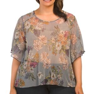 Kim & Cami Plus‎ Size Floral Printed Mesh Top size 1X in